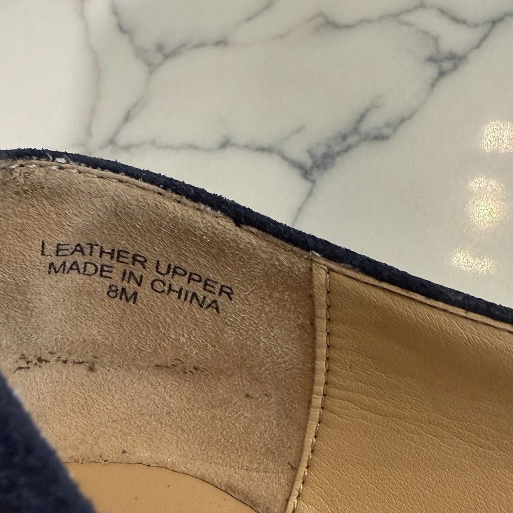 Talbots Navy Suede Leather Loafer Flats Womens 8M 3D Flower Pointed Toe Office - Picture 9 of 10